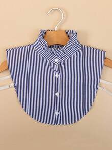 1件女士条纹休闲立领荷叶边可拆卸假领 - 條紋假領子 - 查看 3