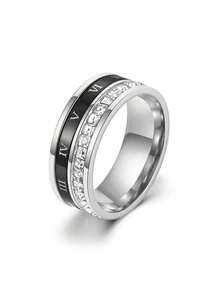 1 Stück luxuriöser Ring im römischen Ziffernnumeral-Doppelkreis-Design aus Titan-Stahl mit mikro-eingelassenen Zirkoniasteinen, Streetstyle für Damen, Valentinstags-Geschenk