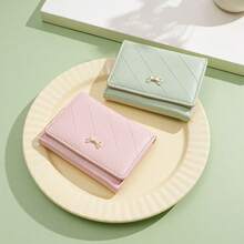 Minimalist Bow Decor Women's Short Wallet Trifold Student Purse In Stock Japanese Style For Women Wallet Mini Wallet Purse Wallet Small Wallet Cute Wallet Purses For Woman Wallet For Ladies - Multicolor - View 3