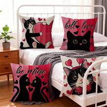 Fundas de almohada con diseño de gato de San Valentín, creativas y suaves, con forma de corazón, para decoración de fiestas en casa. - Multicolor - Ver 4