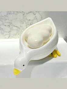 1pc Large Duck-Shaped Soap Dish With Drainage, Soap Holder, Soap Box, Dish Rack, Sponge Holder, Suitable For Shower, Bathroom, Bar, Kitchen, Counter, Cute Small White Duck Soap Dish, Drain Freely, Bathroom Vanity, New Design - Multicolor - View 1