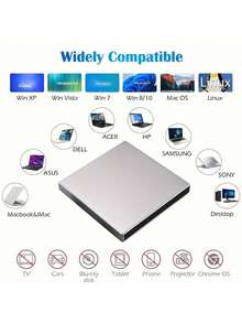 适用于笔记本电脑的USB外置CD/DVD光驱 - 即插即用超薄光驱，防震静音，DVD/CD读取器（不支持刻录/读取空白光盘），兼容Windows 11/10/8/7等操作系统，无需电池，适用于PC/台式机