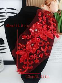 1件/包 多色可选 新款蕾丝网纱刺绣水钻亮片贴花，DIY服装配饰，婚纱装饰，长30厘米 x 宽13厘米 - 彩色 - 查看 24