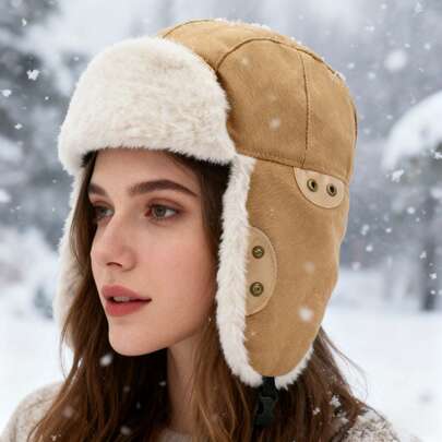 冬季保暖护耳乌沙卡帽，加厚保暖防风飞行员帽，适合骑行、户外活动、低温环境，男士冬季保暖帽