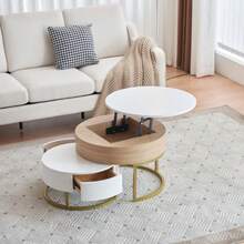 Gold Nesting Tables, A Combination Of A Folding Coffee Table And A Side Table With Two Drawers. Set Of 2 Pieces. - White - View 4