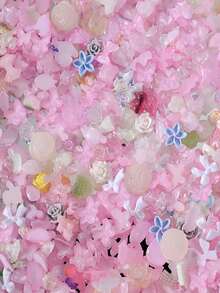 50克/袋（500-600颗）3D混合色粉色美甲饰品，多种形状，包括心形、花朵形、蝴蝶结形等，树脂材质，平底，水钻材质，适用于美甲DIY、工艺品制作、珠宝配件、美甲用品、美甲宝石等。 - 淺粉色 - 查看 3