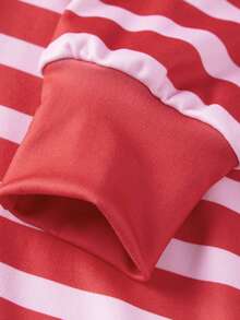 Women's Striped Hooded Jumpsuit Pajama Front Zip Up Bodysuit Fashionable Long Sleeve Slim Fit Soft Loungewear - 紅色 - 查看 10