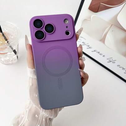 硅胶磁吸紫色渐变时尚哑光手机壳，带集成镜头保护，春季复活节礼物