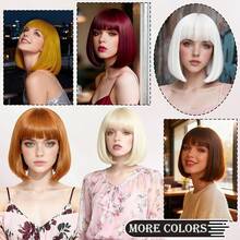 PLULON Dark Brown Short Bob Wig With Bangs For Women, Colorful Neon Short Bob Synthetic Hair Wigs With Hair Cap Heart Sunglasses For Girls Men Daily Bachelorette Halloween Costume Party SuppliesEssential Festive Atmosphere For Christmas - Black - View 4