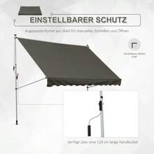 Outsunny Freestanding Outdoor Awning, 300 X 150 Cm, With Crank, Wind Resistant, In Grey Aluminum - Black - View 6