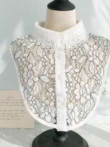 1 chiếc Cổ áo đứng kẻ sọc thường ngày có viền nhún bèo có thể tháo rời cho nữ - cổ áo giả sọc - Xem 3