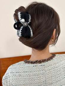 1个秋冬优雅蝴蝶结发髻爪夹，毛绒发爪优雅发夹时尚发饰冬季发饰 - 彩色 - 查看 3