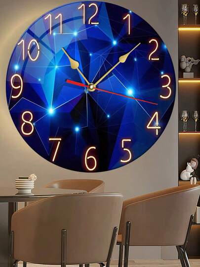 Pc 10 Inch/12 Inch Constantplanet Silent Wand Wood Klok Dreamy Dark Blauw Geometric Ideal Living Room, Bedroom, Kitchen Outdoor Home Room view 4