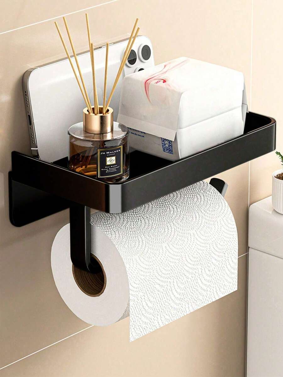 Easy-Install Double-Layer Bathroom Tissue Holder - No-Drill, Wall-Mounted Toilet Paper Dispenser With Storage Shelf Bathroom Accessories Bathroom Tools - Multicolor - View 1