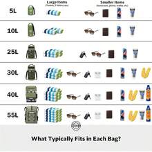 STOVER - Bolsa impermeable unisex de 5/10/25/30/40/55 L, mochila pequea, ligera, con cierre enrollable y funda para telfono, para kayak, viajes, senderismo, pesca, tubing, campamento y playa negro - 10L + 10L Negro - Ver 9