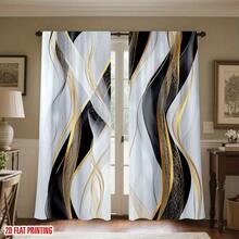 2pc 2D Flat Black, White, And Gold Marble Pattern Curtains With A Black And Gold Swirling Design, Cordless Hanging System, Machine Washable, Suitable For Bedrooms, Living Rooms, Kitchens, And Offices - Modern Style Window Decorations In Black, White, Gold, And Gray, Vintage-Style Room Curtains. - Nhiều màu - Xem 1