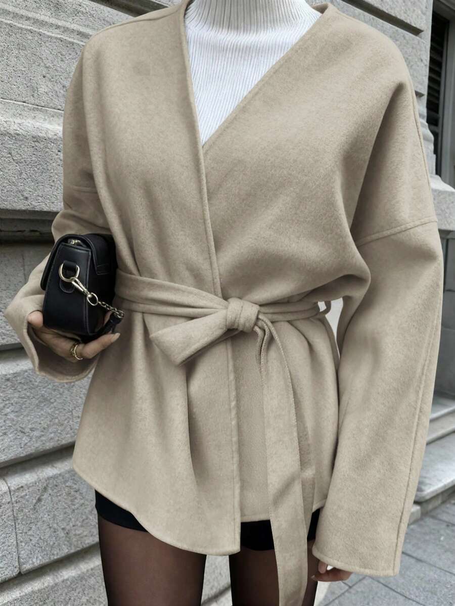 Vaiaye Women's Solid Color Wool Felt Jacket, Suitable For New Year And Thanksgiving - Apricot - View 1