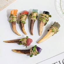 1件迷你天然宝石玫瑰石英和紫水晶水晶权杖原石女巫魔法棒精美儿童魔杖创意游戏万圣节装饰圣诞礼物春季饰品 - 原石鹿角小權杖 - 查看 11