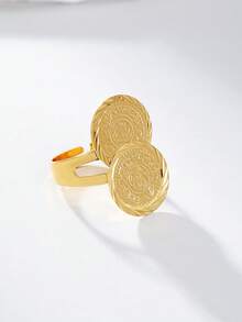 1pc Vintage Coin Design Adjustable Open Ring, Fashionable Casual Style For Women - E - View 3