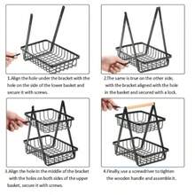 2-Tier Fruit & Vegetable Basket Kitchen Storage Rack, Dual Layer Countertop Organizer Basket, Draining Basket For Produce - White - View 6