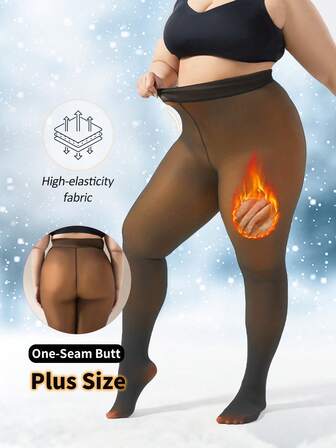 Women's 200G Thermal Lined Tights - Warm & Shape Large Size Leggings With Single-Seam Design For Winter Outdoor