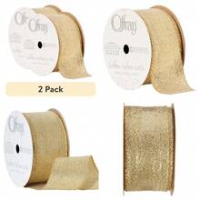 Gold Metallic Ribbon 1.5 Inch Wide 9 Feet Long 2 Pack Galena Shiny Decorative Ribbon - 1 - View 1