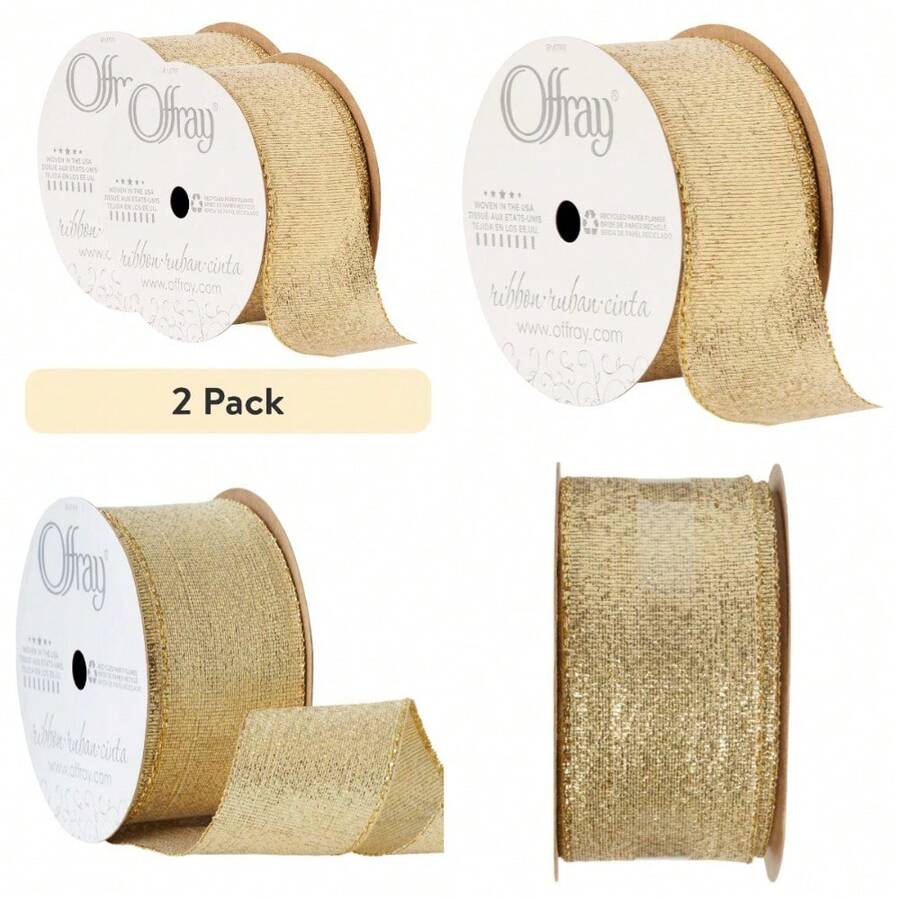 Gold Metallic Ribbon 1.5 Inch Wide 9 Feet Long 2 Pack Galena Shiny Decorative Ribbon - 1 - View 1