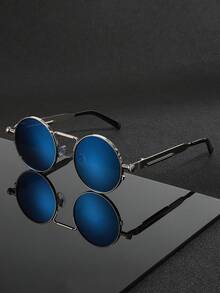 1 Pair Men's New Metal Round Steampunk Fashion Glasses, Spring Leg Design, Suitable For Outdoor Sports, Cycling, Driving, Fishing, Travel, Beach Vacation - Multicolor - View 5