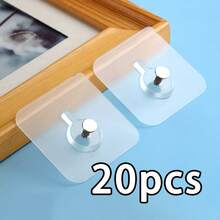 10/20pcs Transparent Frame Hooks, Heavy Duty Self-Adhesive Wall Hooks For Frames, Damage-Free Wall Hanging Hooks For Photos, Paintings, No Drilling Required, Suitable For Glass/Tile/Wood/Metal Walls, Strong Load-Bearing, Ideal For Hanging Paintings, Wedding Photos, Home Decor, Bathroom & Kitchen Storage Accessories, Multi-Purpose Organizer Hooks - Transparent - View 4