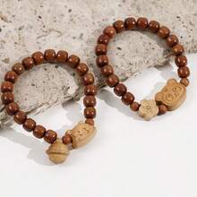 Wooden Panda Round Button Bracelet Earrings DIY Jewelry Handmade Accessories - A Light-colored Panda Head - View 4