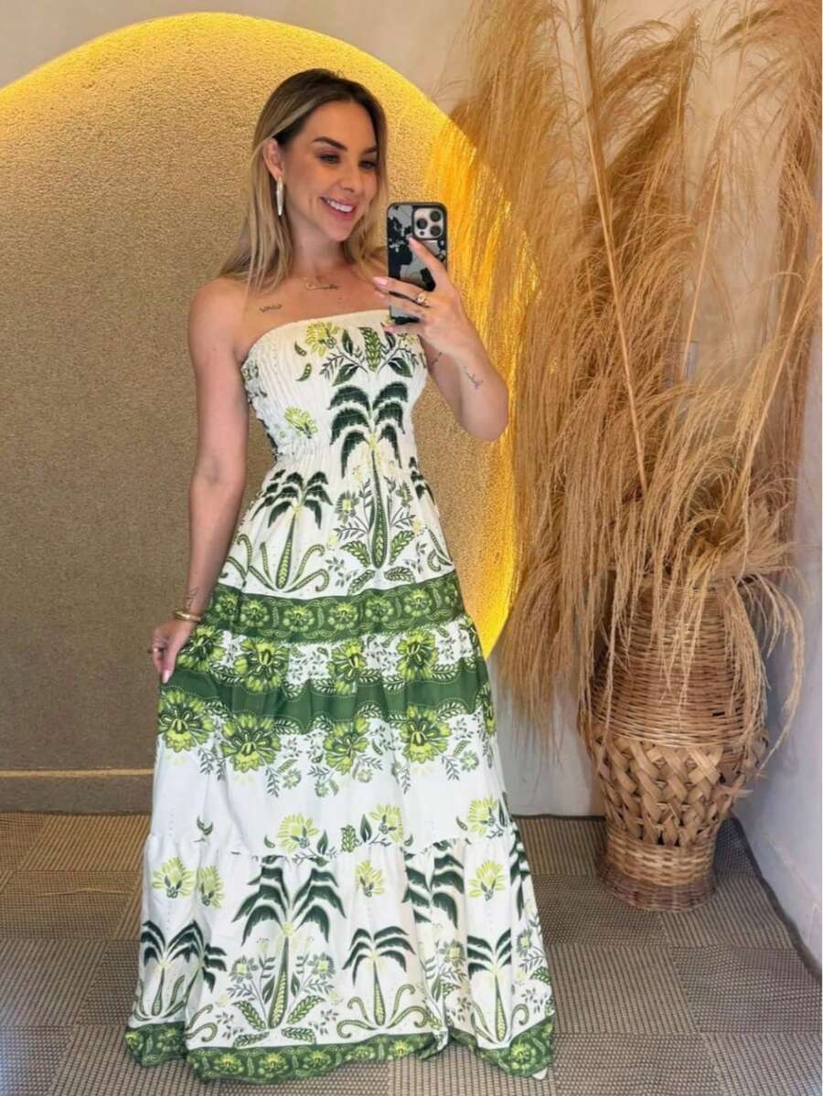 LONG SUMMER DRESS WITH TAMARA PRINT AND BLUE FALLING WITH ELASTEX - BLUE 2 - View 1