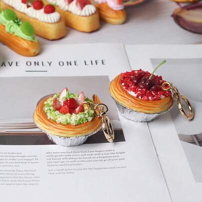 1pc New Fruit Foil Egg Tart Keychain Pendant, Bag Decoration Accessory