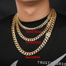 2pcs Miami Cuban Link Chain Set For Men Hip Hop Jewelry 14mm Stainless Steel 18K Golden Plated Lock Buckle Bracelet Necklace Set - Bracelet  7.5 inch - View 4