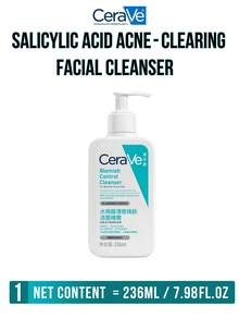 CeraVe Blemish Control Salicylic Acid Brightening Cleanser 236ML/7.98FL.OZ, Strong Oil Control, Non-Greasy, Smoother & Healthier Skin - Featuring 2% Salicylic Acid To Dissolve Pore Plugs, 1.1% Glycolic Acid To Exfoliate Dead Skin, Plus 3 Essential Ceramides To Protect Skin Barrier, Non-Foaming, Gentle For Mild-Moderate Blemish-Prone Skin, No Disrupting Natural Defenses​, Friendly For Sensitive Skin, Essential Item For Daily Skin Caring