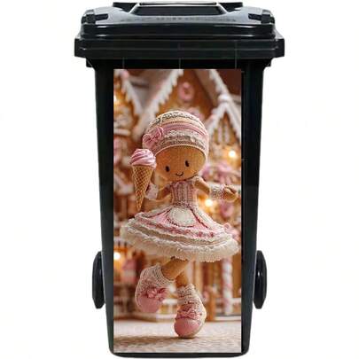 XZGB Nuxovilar Cute Gingerbread Girl Garbage Pail Stickers PVC 14.57x32.28 Inches - Garbage Pail Stickers Trash Sticker For Holiday Decor Sweet Theme Kitchen Nook