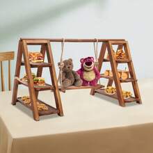 3 Tier 28.35in Long Wood Cupcake Stand, Decorative Cupcake Display Stand For Dessert Display, Large Dessert Serving Tray For Party Birthday Wedding Events, Swing-Shape Cake Rack, Tiered Fruit Candy Stand, Dessert Serving Platter, Party Serving Tray Decor - màu nâu - Xem 3