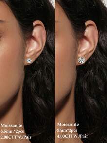 XUJIA 1 Pair 2.0 Carat/4.0 Carat Moissanite Stud Earrings, 925 Sterling Silver, 6.5mm/8mm, 1 Carat*2pcs/2 Carat*2pcs, D Color VVS1 Clarity Round Cut Moissanite Earrings, Women's Jewelry, Anniversary, Birthday, Christmas Gift - 金黃色 - 查看 2