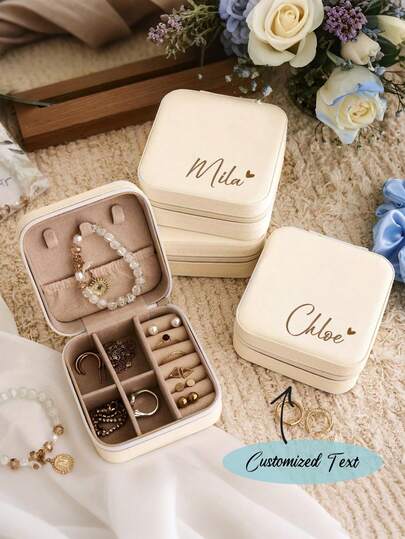 Customized Jewelry Box For Women, Can Print Personalized Name, Fashion Personalized Leather Jewelry Box, Exquisite And Unforgettable Mother's Day Gift, Ideal Choice For Moms, Girlfriends And Anniversary