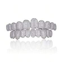 2件/套闪亮万圣节嘻哈歌手锆石牙套，20颗上下牙朋克牙套，适合男士、女士和青少年。韩流风格饰品，节日时尚配饰，嘻哈配饰，哥特式牙冠，极简主义牙套，高光泽表面，耐用口腔饰品，可拆卸牙套，韩流粉丝，角色扮演爱好者。 - 彩色 - 查看 13