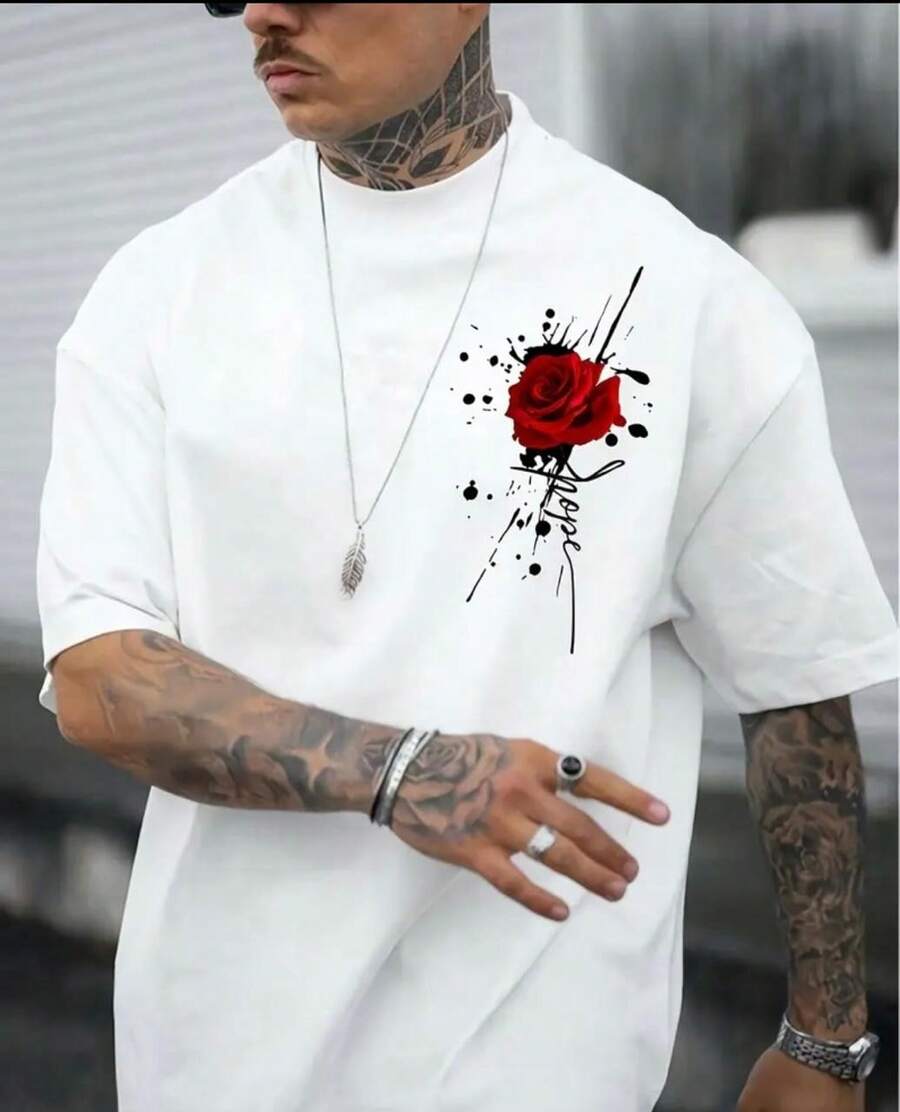 Blusa Camiseta Masculina Despojada Estilosa Estampada Rosa