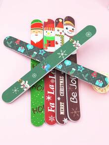 6pcs Christmas Themed Double-Sided Nail Files, 180 Grit Suitable For Natural And Artificial Nails