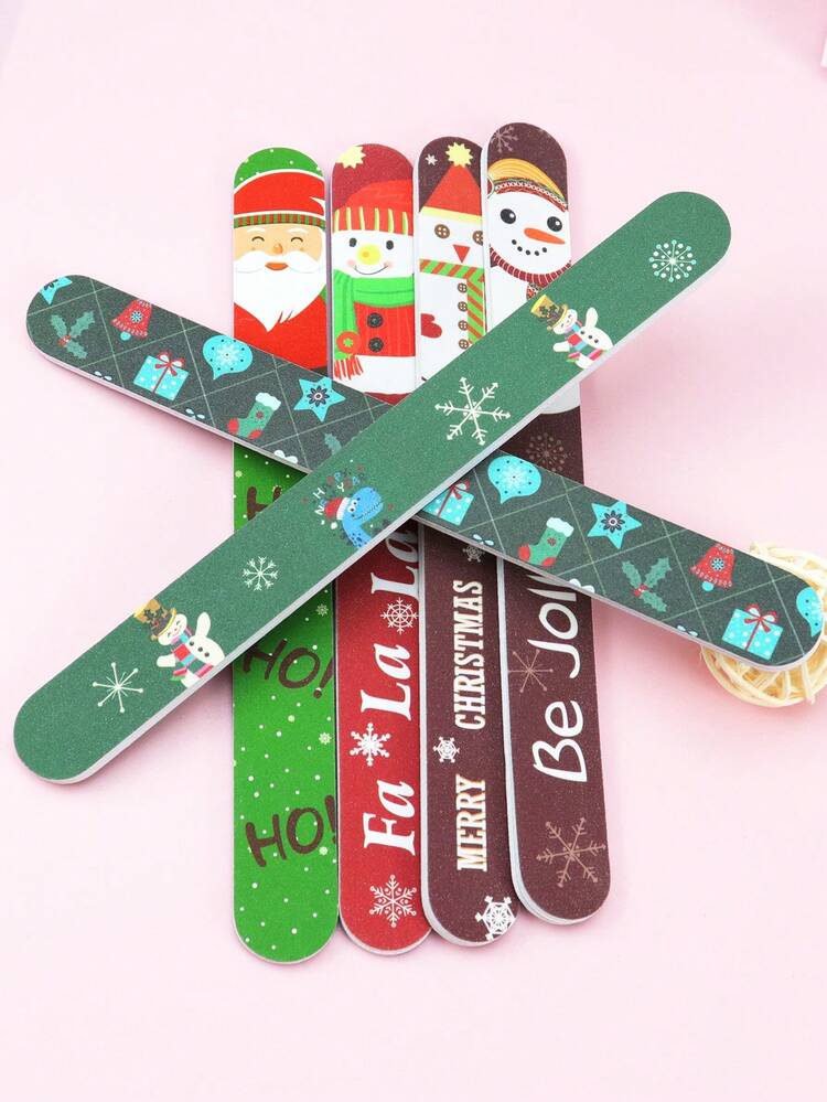 6pcs Christmas Themed Double-Sided Nail Files, 180 Grit Suitable For Natural And Artificial Nails - Multicolor - View 4