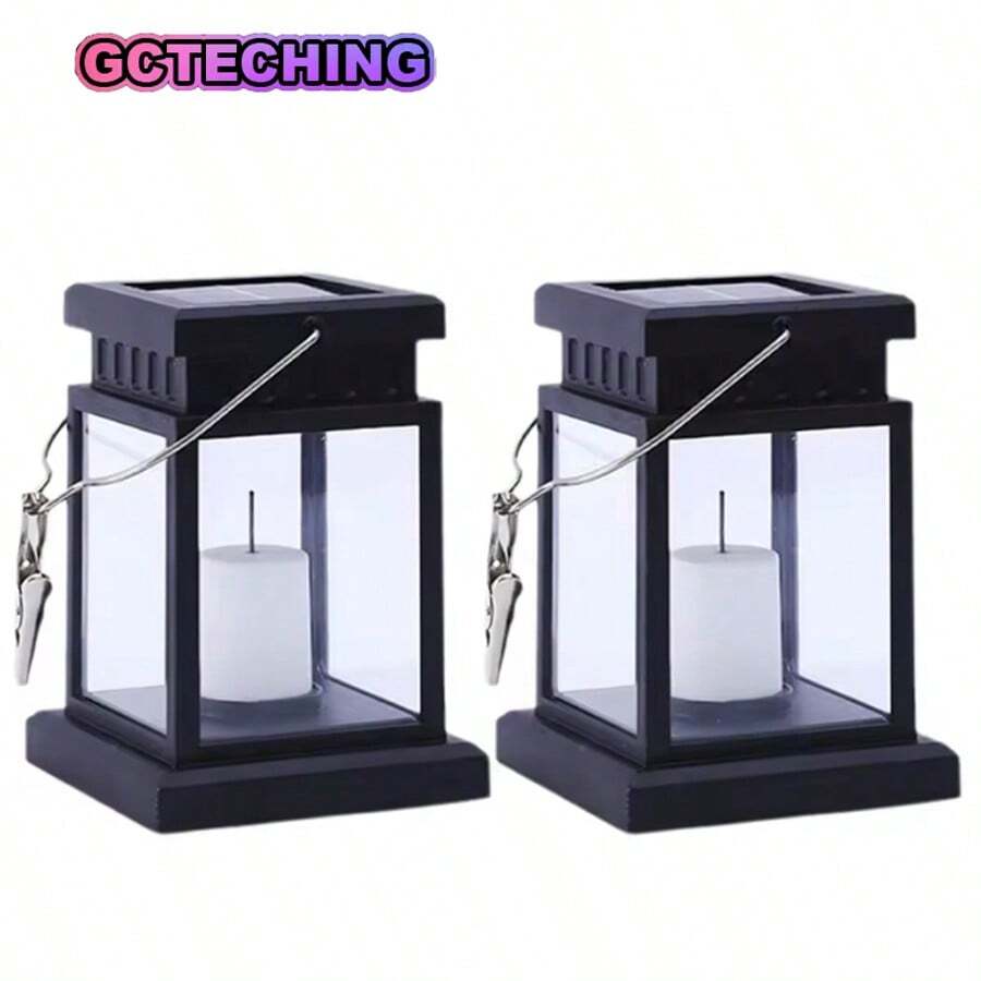 GCTECHING 2个太阳能复古宫廷灯笼，户外落地灯，太阳能吊灯，带蜡烛效果，草坪景观悬挂式氛围烛光灯，庭院花园装饰灯 - 小宮燈蠟燭款 - 查看 1