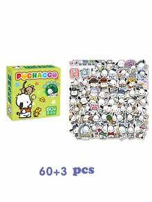 Sanrio 63张三丽鸥Hello Kitty动画贴纸可爱涂鸦玩具布丁狗PVC防水贴纸，适用于Pochacco DIY滑板、笔记本、自行车、行李箱等趣味贴纸，My Melody贴纸礼盒套装