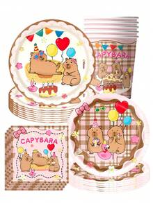 10pcs Capibalapi Themed Party Supplies Tableware, Plates, Tissues, Cups, Party Decorations, Holiday Celebrations, Birthday Parties, Tea Parties, Home Office Parties, Birthday Party Supplies, Capibalapi Supplies Cute - Multicolor - View 1