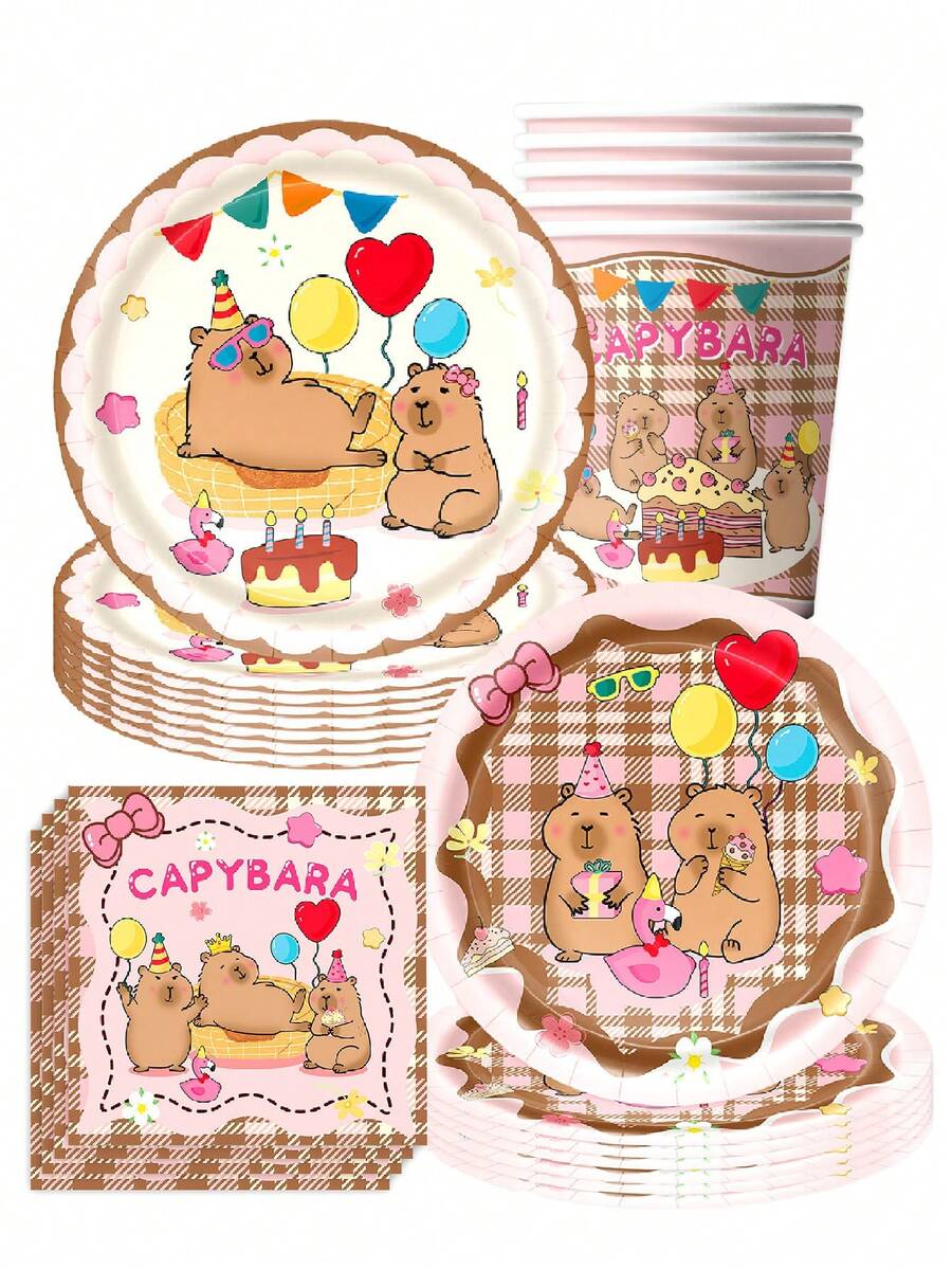 10pcs Capibalapi Themed Party Supplies Tableware, Plates, Tissues, Cups, Party Decorations, Holiday Celebrations, Birthday Parties, Tea Parties, Home Office Parties, Birthday Party Supplies, Capibalapi Supplies Cute - Multicolor - View 1
