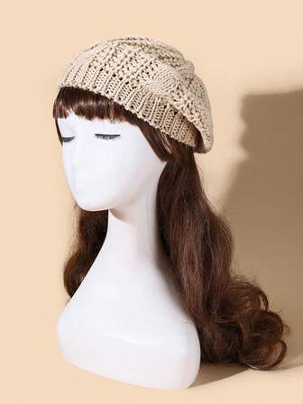 قبعة بيريه كابل محبوكة بلون واحد للنساء، دافئة ومتعددة الاستخدامات، بطراز فني للارتداء اليومي، التنقل، والخروج في فصلي الخريف والشتاء