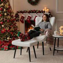 Loungesessel mit Hocker,Ohrensessel,Relaxsessel,Lesesesselaus,Fernsehsessel,Armchair für Wohnzimmer,Schlafzimmer Bis 168kg - Fleece, weiß - Übersicht 4