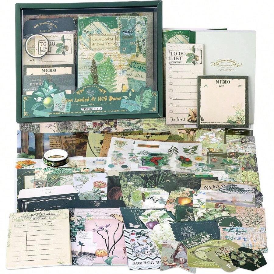 Vintage Scrapbook Kit346pcs Bullet Junk Journal Kit With Journaling/Scrapbooking Supplies, Stationery, A6 Grid Notebook With Graph Ruled Pages, Teen Women - Vintage - Forest - 查看 1