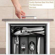 XZGB Utensil Drawer Organizer Mesh Wire Silverware Organizer Divider For Kitchen Stainless Steel Cutlery Flatware Storage Tray With Non-Slip Foam Feet 5 Compartment 12.5 X 9.2Inch Black - màu đen - Xem 6